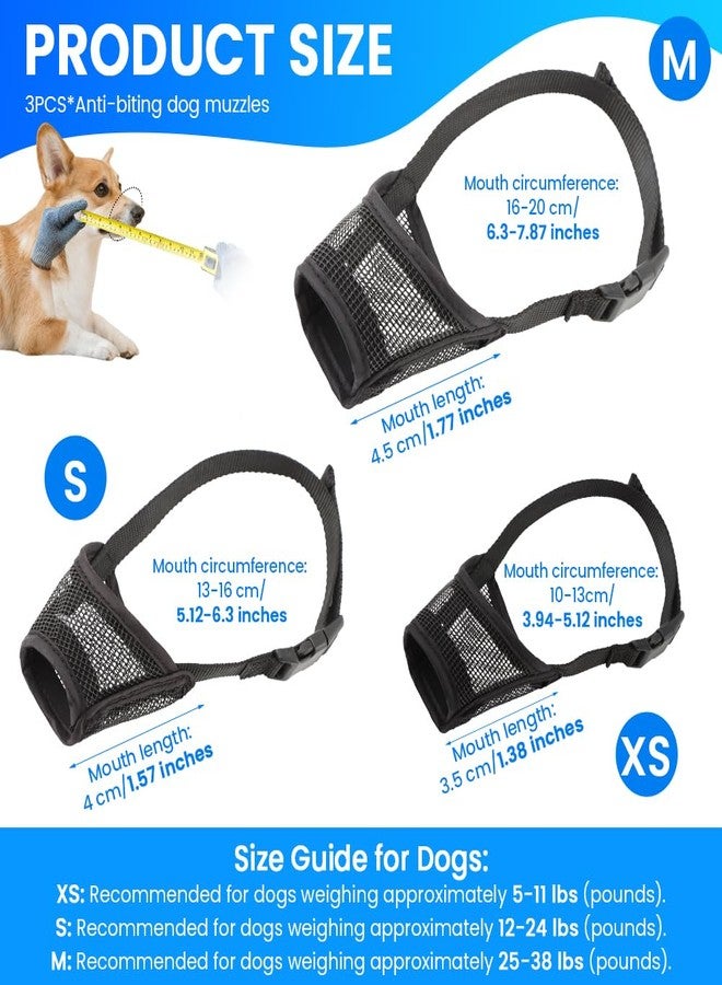 Tookie 3pack Dog Muzzle Suits for Small Medium Large Dogs, Drinkable Breathable Mouth Guard, Adjustable Strap Soft Dog Muzzle to Prevent Biting Chewing, Air Mesh Muzzles for Scavenging Licking (XS+S+M) - Image 4